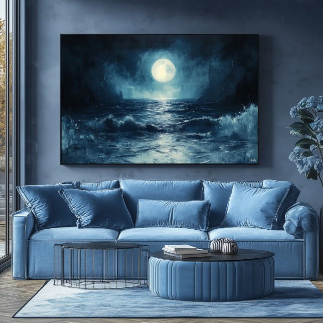 Moody Ocean Moonlight Scene with Waves Crashing Poster (Creator Uploaded)