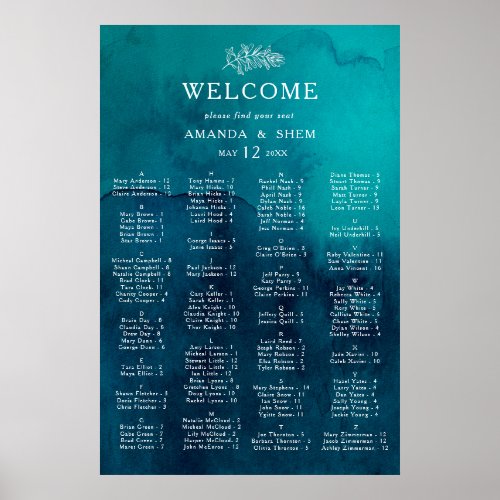 Moody Ocean Watercolor Alphabetical Seating Chart