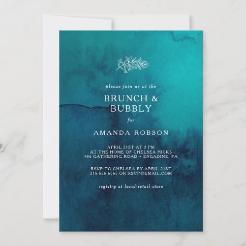 Moody Ocean Watercolor Brunch and Bubbly Shower Invitation