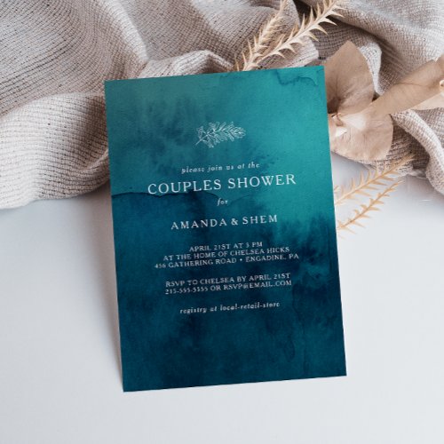 Moody Ocean Watercolor Couples Shower Invitation