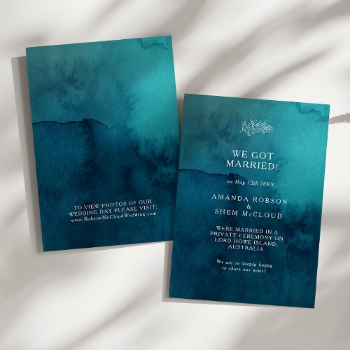 Moody Ocean Watercolor Elopement Announcement