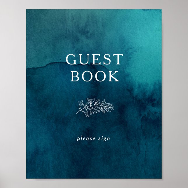Moody Ocean Watercolor Guest Book Sign (Front)
