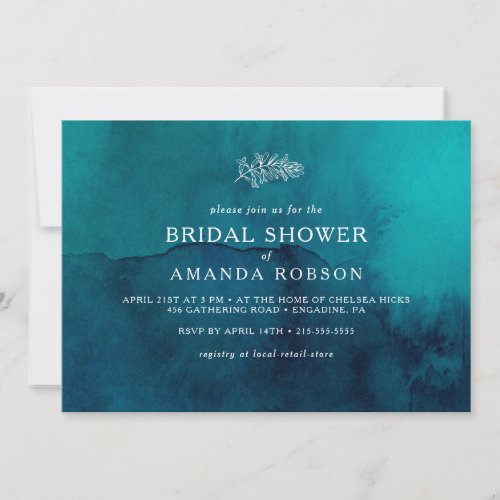 Moody Ocean Watercolor Horizontal Bridal Shower Invitation