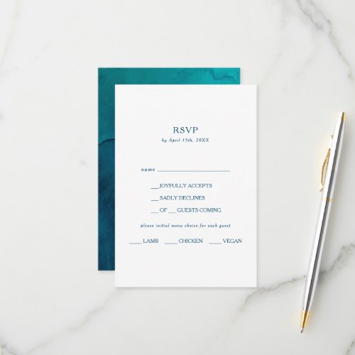 Moody Ocean Watercolor Menu Choice RSVP Card