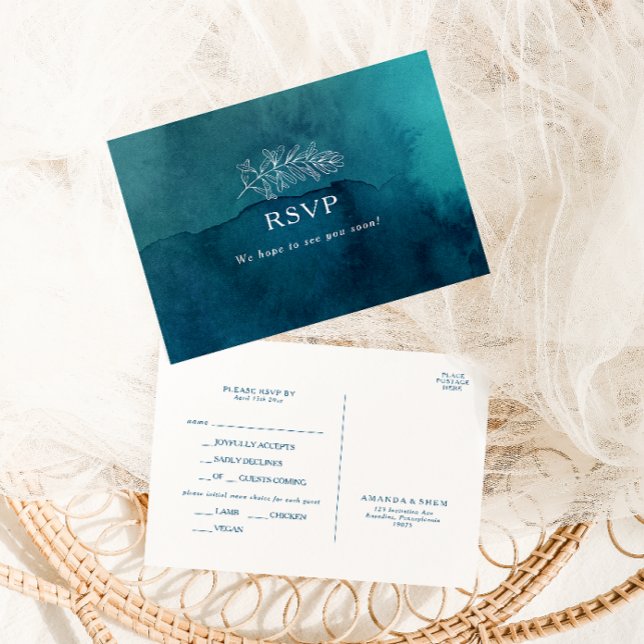 Moody Ocean Watercolor Menu Choice RSVP Card (Creator Uploaded)