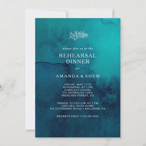 Moody Ocean Watercolor Rehearsal Dinner Invitation