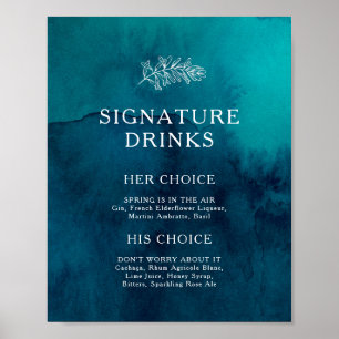 Moody Ocean Watercolor Signature Drinks Sign