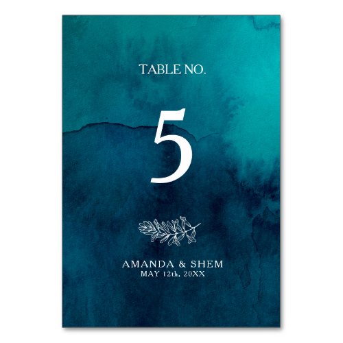 Moody Ocean Watercolor Table Number