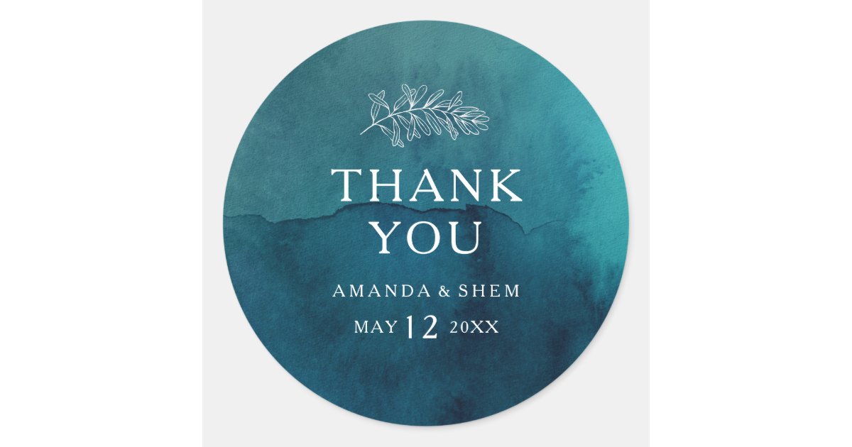Moody Ocean Watercolor Thank You Wedding Favor Classic Round Sticker ...