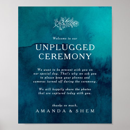 Moody Ocean Watercolor Unplugged Ceremony Sign