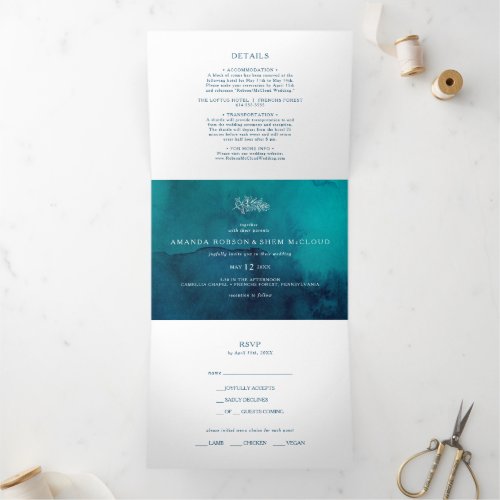 Moody Ocean Watercolor Wedding All In One Tri_fold