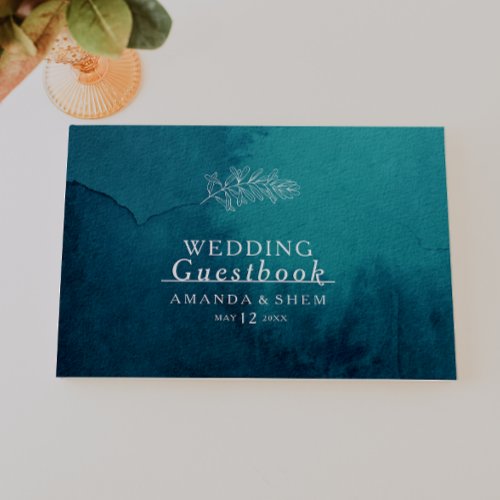 Moody Ocean Watercolor Wedding Guest Book