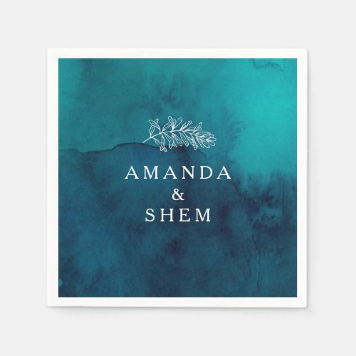 Moody Ocean Watercolor Wedding Napkins