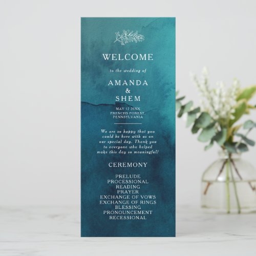 Moody Ocean Watercolor Wedding Program