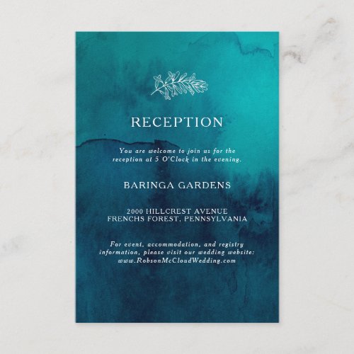 Moody Ocean Watercolor Wedding Reception Card