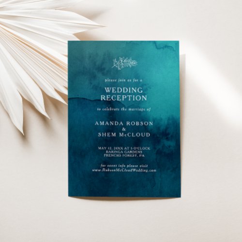 Moody Ocean Watercolor Wedding Reception Invitation