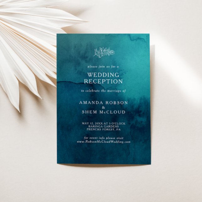 Moody Ocean Watercolor Wedding Reception Invitation (Creator Uploaded)