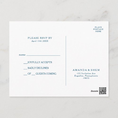 Moody Ocean Watercolor Wedding RSVP Postcard