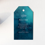 Moody Ocean Watercolor Wedding Welcome Gift Tags<br><div class="desc">These moody ocean watercolor wedding welcome gift tags are perfect for your simple tropical boho wedding. It is designed with minimalist white tropical leaves and a stunning dark blue-green background.</div>