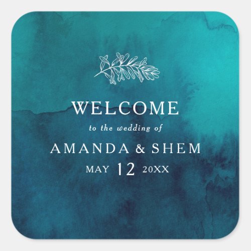 Moody Ocean Watercolor Wedding Welcome Square Square Sticker