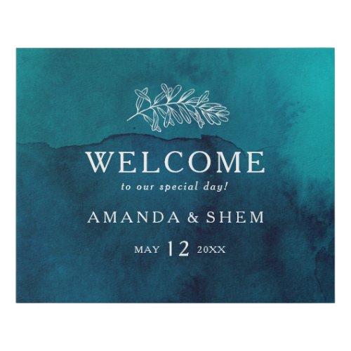 Moody Ocean Watercolor Welcome Faux Canvas Print