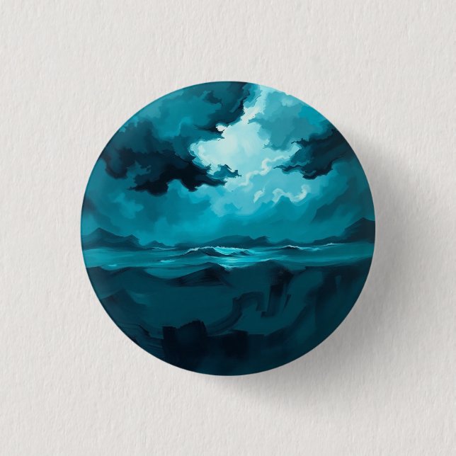 Moody Ocean Waves Under Stormy Sky – Abstract Seas Button (Front)