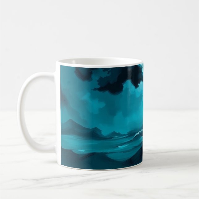 Moody Ocean Waves Under Stormy Sky – Abstract Seas Coffee Mug (Left)