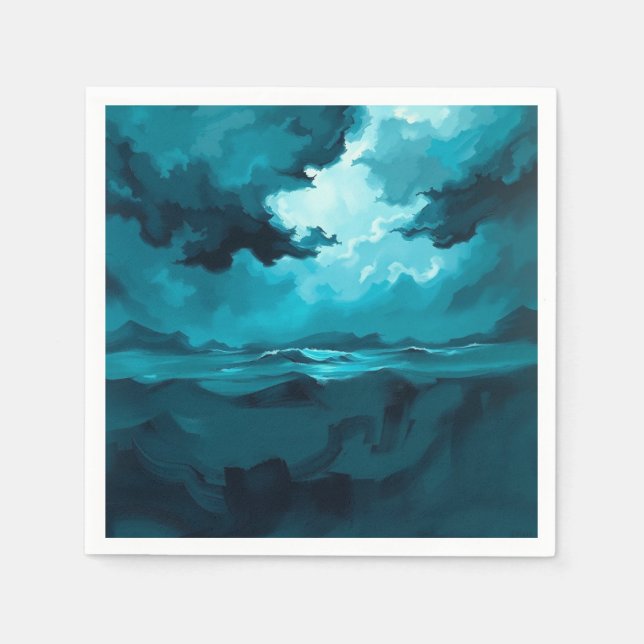Moody Ocean Waves Under Stormy Sky – Abstract Seas Napkins (Front)