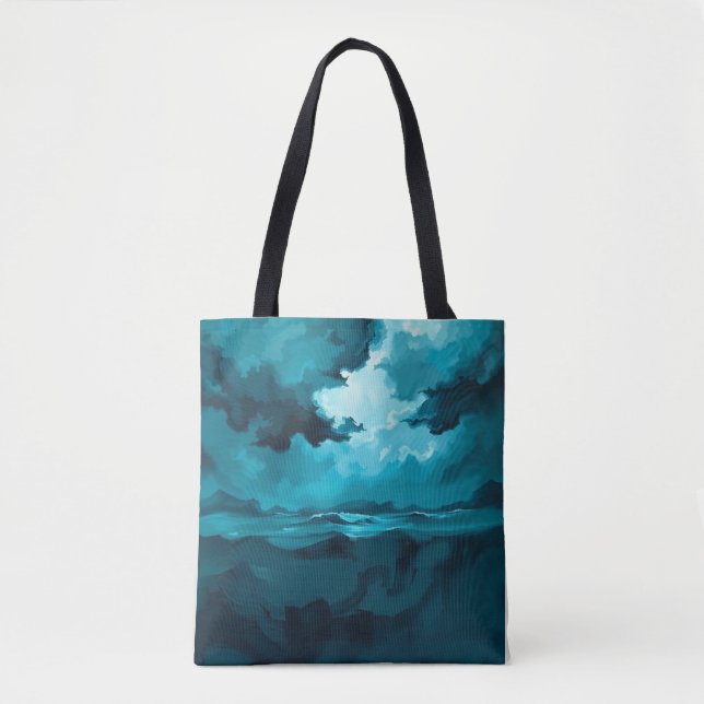 Moody Ocean Waves Under Stormy Sky – Abstract Seas Tote Bag (Front)
