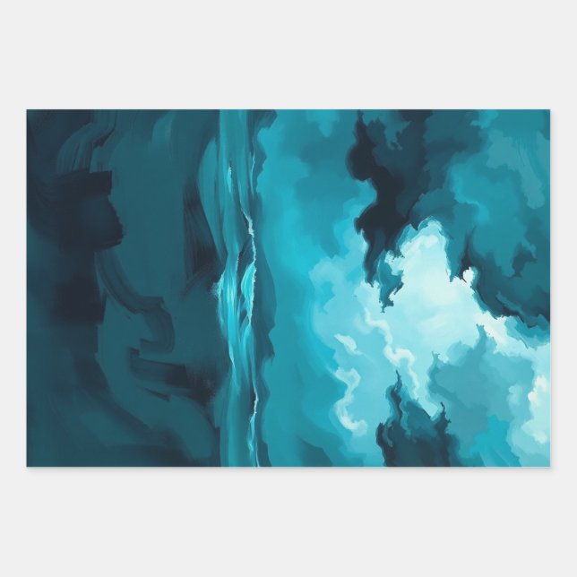 Moody Ocean Waves Under Stormy Sky – Abstract Seas Wrapping Paper Sheets (Front)