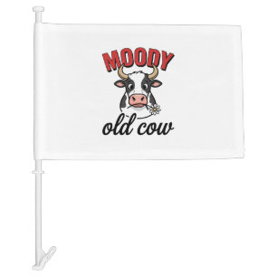 Moody Old Cow Vintage Funny Cow Shirt Design_1 Car Flag