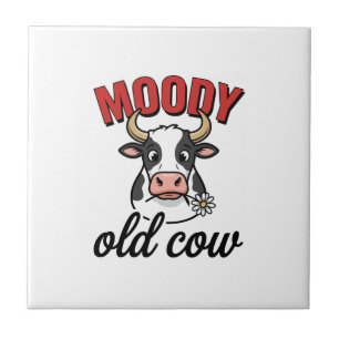 Moody Old Cow Vintage Funny Cow Shirt Design_1 Ceramic Tile