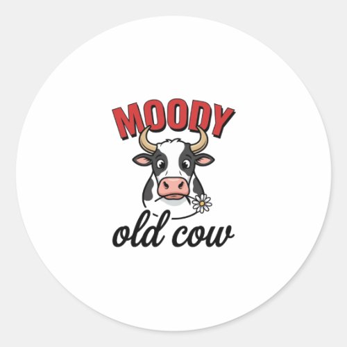 Moody Old Cow Vintage Funny Cow Shirt Design_1 Classic Round Sticker