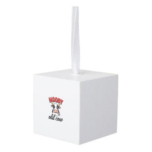Moody Old Cow Vintage Funny Cow Shirt Design_1 Cube Ornament