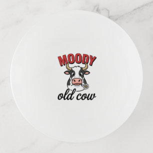 Moody Old Cow Vintage Funny Cow Shirt Design_1 Trinket Tray