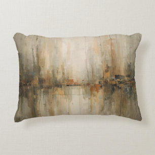 Moody Olive Gray Burnt Orange Amber Black Abstract Accent Pillow