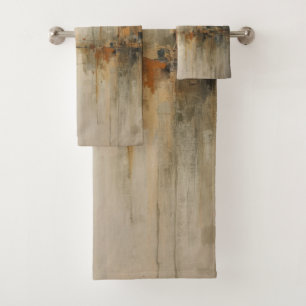 Moody Olive Gray Burnt Orange Amber Black Abstract Bath Towel Set
