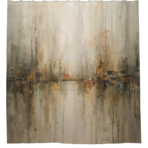 Moody Olive Gray Burnt Orange Amber Black Abstract Shower Curtain