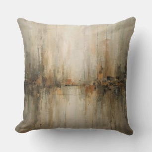 Moody Olive Gray Burnt Orange Amber Black Abstract Throw Pillow