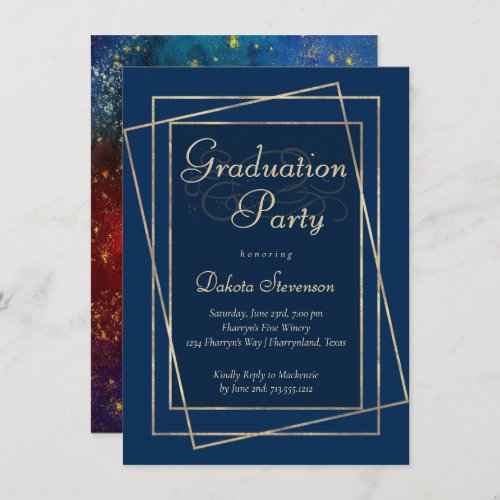 Moody Ombre  Blue Jewel Tone Gold Star Grad Party Invitation