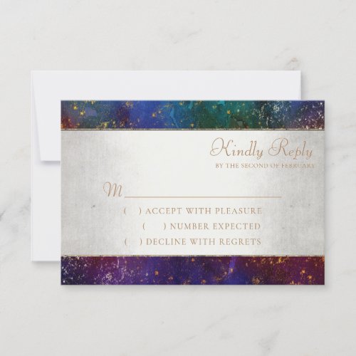 Moody Ombre  Dark Jewel Tone and Gold Stars RSVP Card