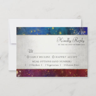 Moody Ombre Dark Jewel Tone Gold Stars Entree RSVP Card