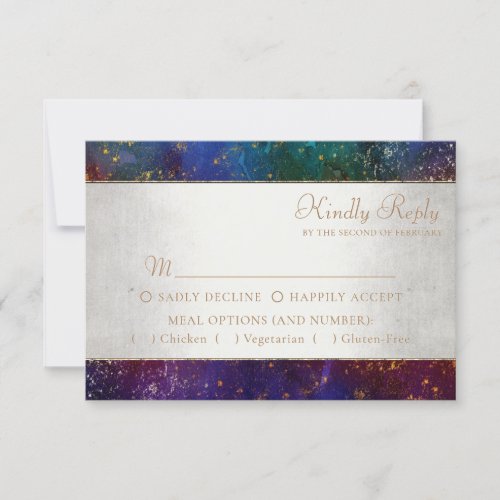 Moody Ombre  Dark Jewel Tone Gold Stars Entree RSVP Card