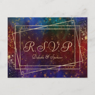 Moody Ombre Dark Jewel Tone Gold Stars Meal RSVP Invitation Postcard