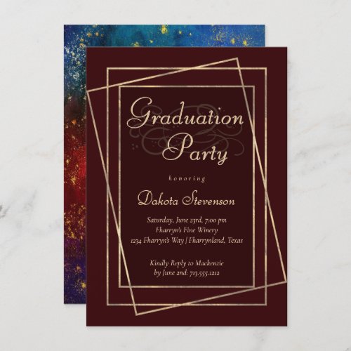 Moody Ombre  Deep Jewel Tone Red Graduation Party Invitation