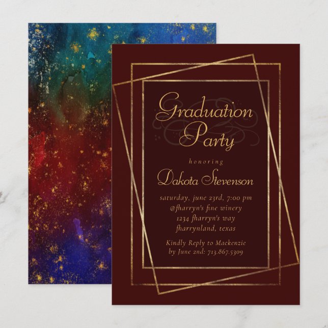 Moody Ombre | Deep Jewel Tone Red Graduation Party Invitation (Front/Back)