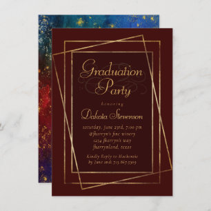 Moody Ombre Deep Jewel Tone Red Graduation Party Invitation