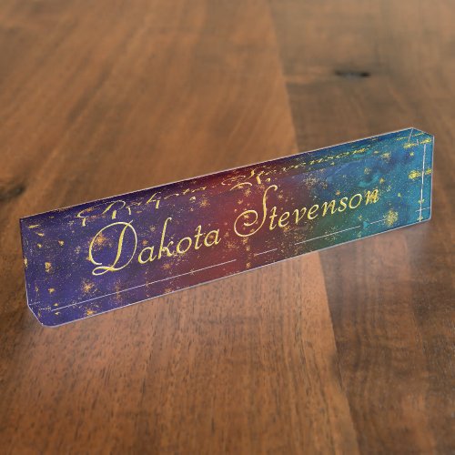 Moody Ombre  Psychedelic Grunge Gold Stardust Desk Name Plate