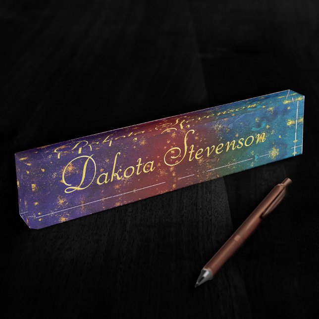 Moody Ombre | Psychedelic Grunge Gold Stardust Desk Name Plate (Creator Uploaded)