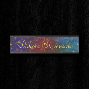 Moody Ombre Psychedelic Grunge Gold Stardust Door Sign